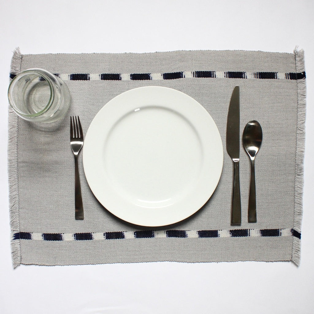 KAT placemats handwoven on mayan backstrap looms in Guatemala by Living Threads Co. artisans in grey