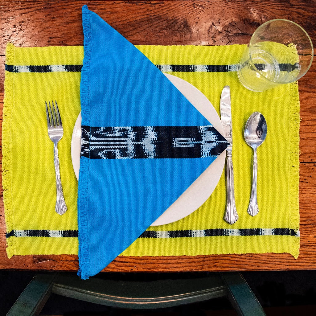 Artisan made KAT placemats in Chartreuse handwoven Living Threads Co. partners in Guatemala.