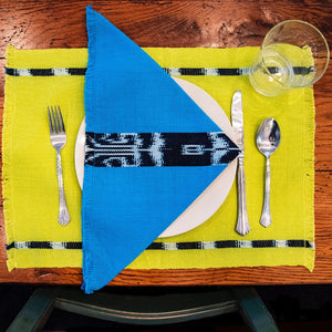 Artisan made KAT placemats in Chartreuse handwoven Living Threads Co. partners in Guatemala.