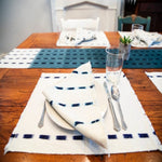 Living Threads Co. hand crafted natural dye handwoven table runner crafted by Guatemalan artisans designed for a unique home. 