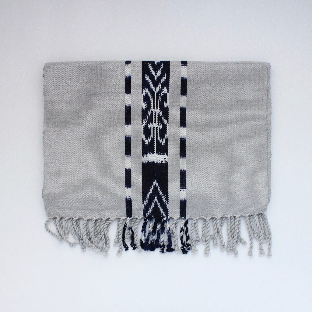 TAY Ikat Natural Dy table runner hand woven in Guatemala on Mayan backstrap loom by Living Threads Co. skilled artisans in Grey