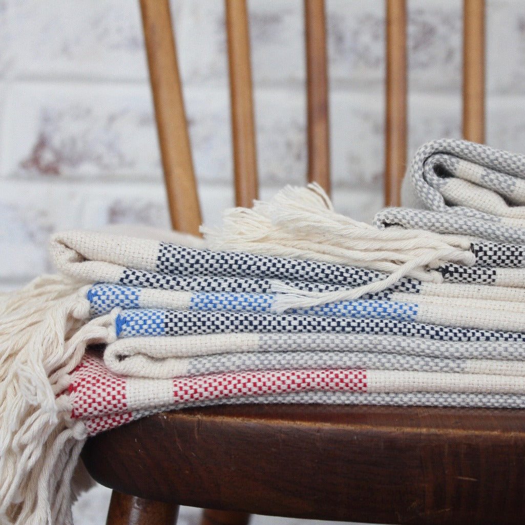 BEV handwoven lightweight cotton throws or towels, 100% naturally dyed by Nicaraguan artisans.