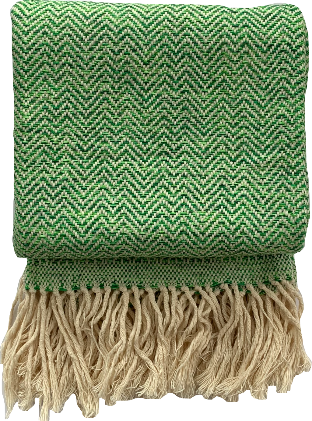 Mixed herringbone throw and blanket in handwoven cotton by Living Threads Co. artisans in Nicaragua in Emerald
