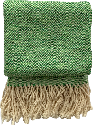 Mixed herringbone throw and blanket in handwoven cotton by Living Threads Co. artisans in Nicaragua in Emerald