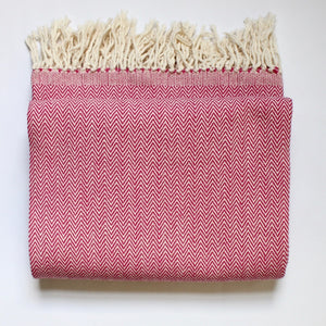 DANELIA Herringbone Blanket cotton in Fuschia, handwoven by artisans in Nicaragua by Living Threads Co.