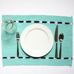 KAT placemats handwoven on mayan backstrap looms in Guatemala by Living Threads Co. artisans in Turquoise 