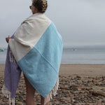 Handwoven cotton color block blanket / throw handmade by Living Threads Co artisans in blues