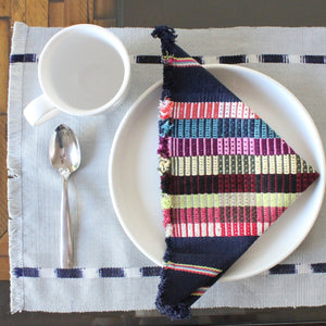 Guatemala handwoven natural dye cotton sustainable placemats by living threads co artisans in Grey and Indigo