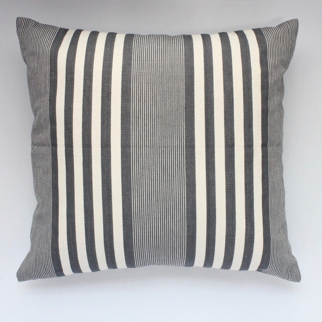 LA BASICA Handwoven eco dyed grey cotton pillow by Living Threads Co. artisans.