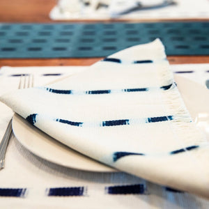 Living Threads Co. hand crafted UPE napkin in natural and indigo