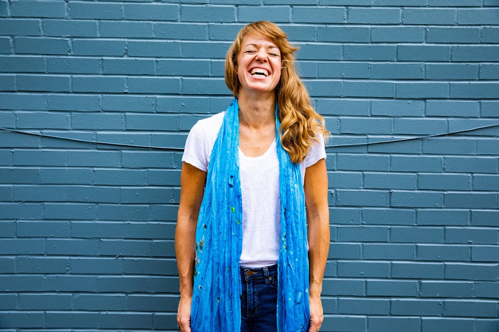 PARED | Handwoven Bamboo Silk Scarf in Blue by Living Threads Co. Face mask alternative