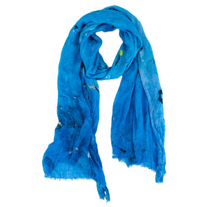 Handwoven bamboo silk blue scarf digital print by Living Threads Co.