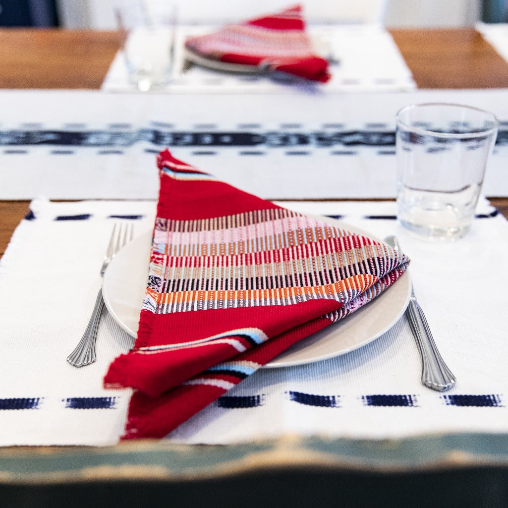 Navy Kus Napkins by Living Threads Co. artisans handwoven natural dye in red
