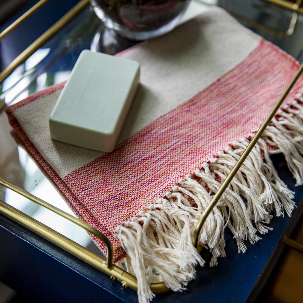Artisanal handwoven 100% cotton hand towel by Living Threads Co in Sunrise