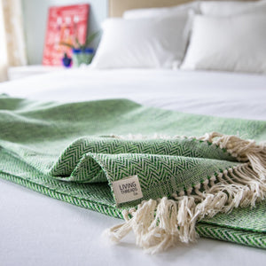 Cotton Emerald MADERA cotton artisan blanket and throw by Living Threads Co.