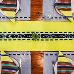 Ikat Natural dye Chartreuse TAY table runner handwoven by Living Threads Co. artisans in Guatemala.