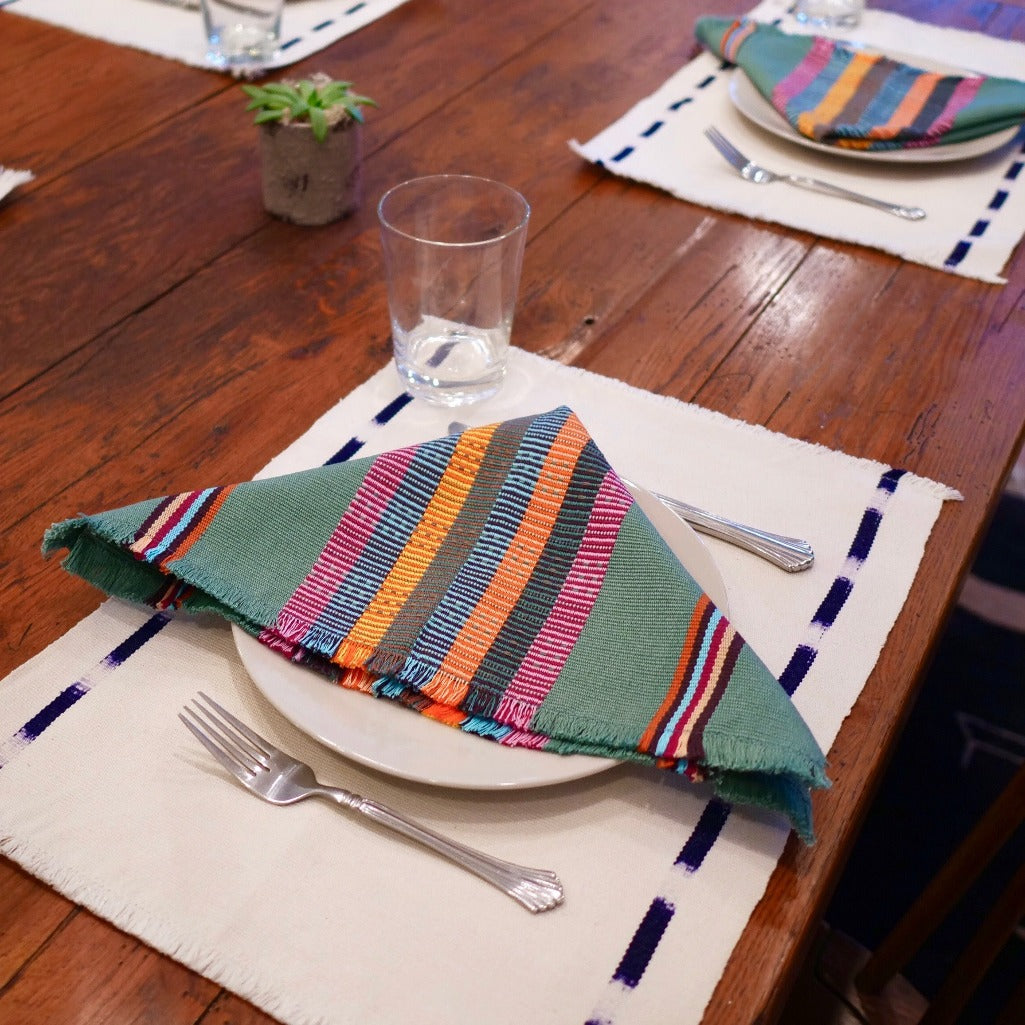 Forest Green KUS Napkins by Living Threads Co. artisan-made in Guatemala and naturally dyed. 