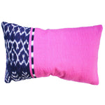 REC Pink Living Threads Co. pillow case in 100% naturally dyed cotton and a traditional Ikat design made by Guatemalan artisans. 