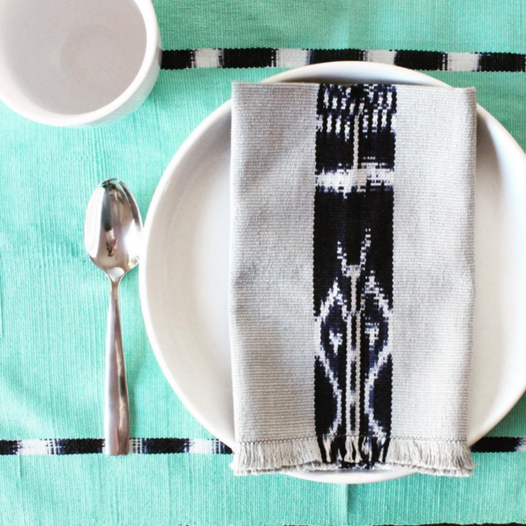 Guatemala handwoven natural dye cotton sustainable placemats by Living Threads Co artisans in Turquoise 
