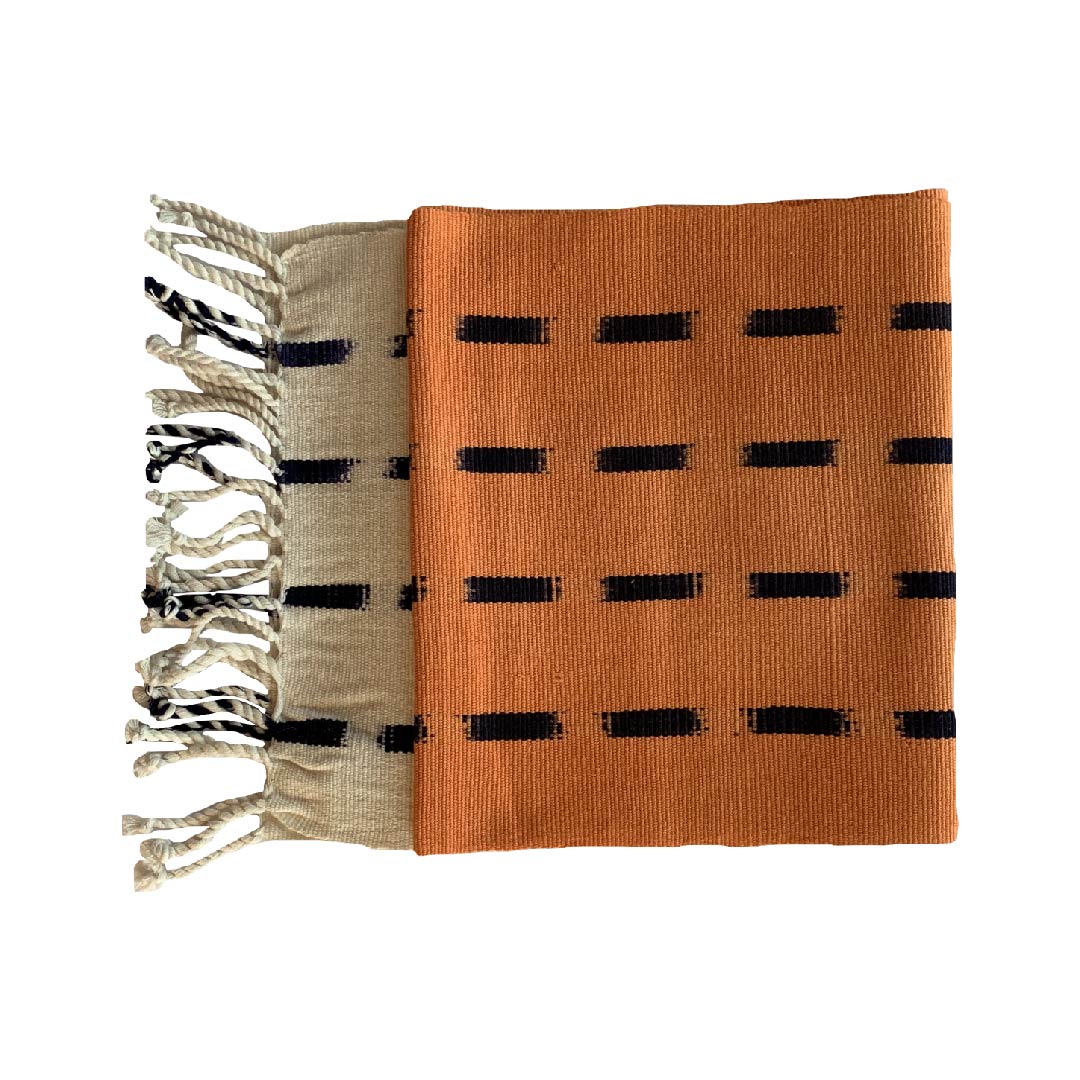 Living Threads Co. hand crafted natural Achiote dip dye handwoven table runner