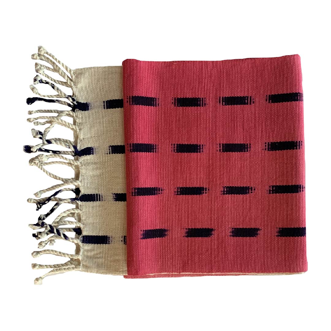 Living Threads Co. hand crafted natural pink dip dye handwoven table runner